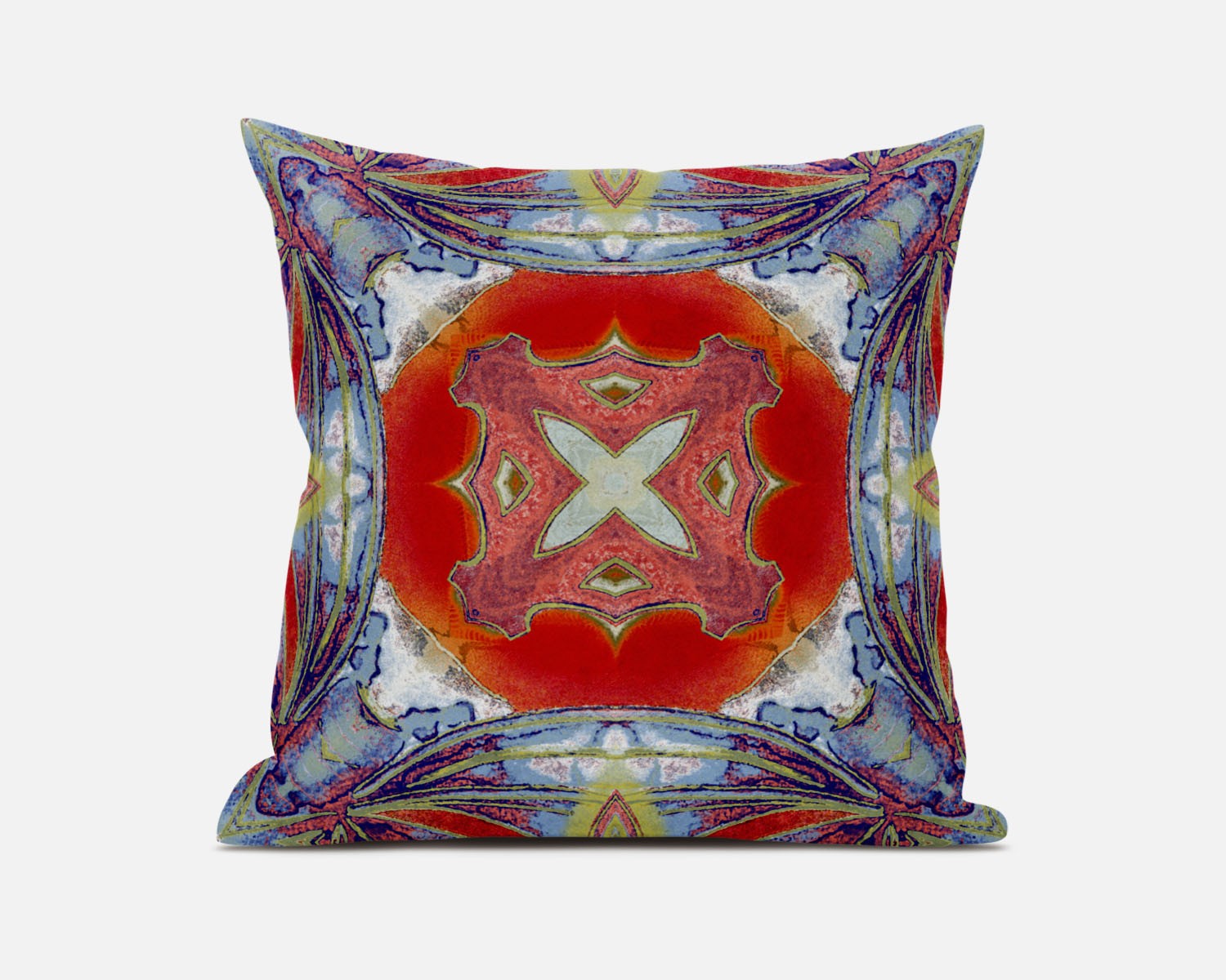 16” Blue Orange Geo Tribal Suede Throw Pillow