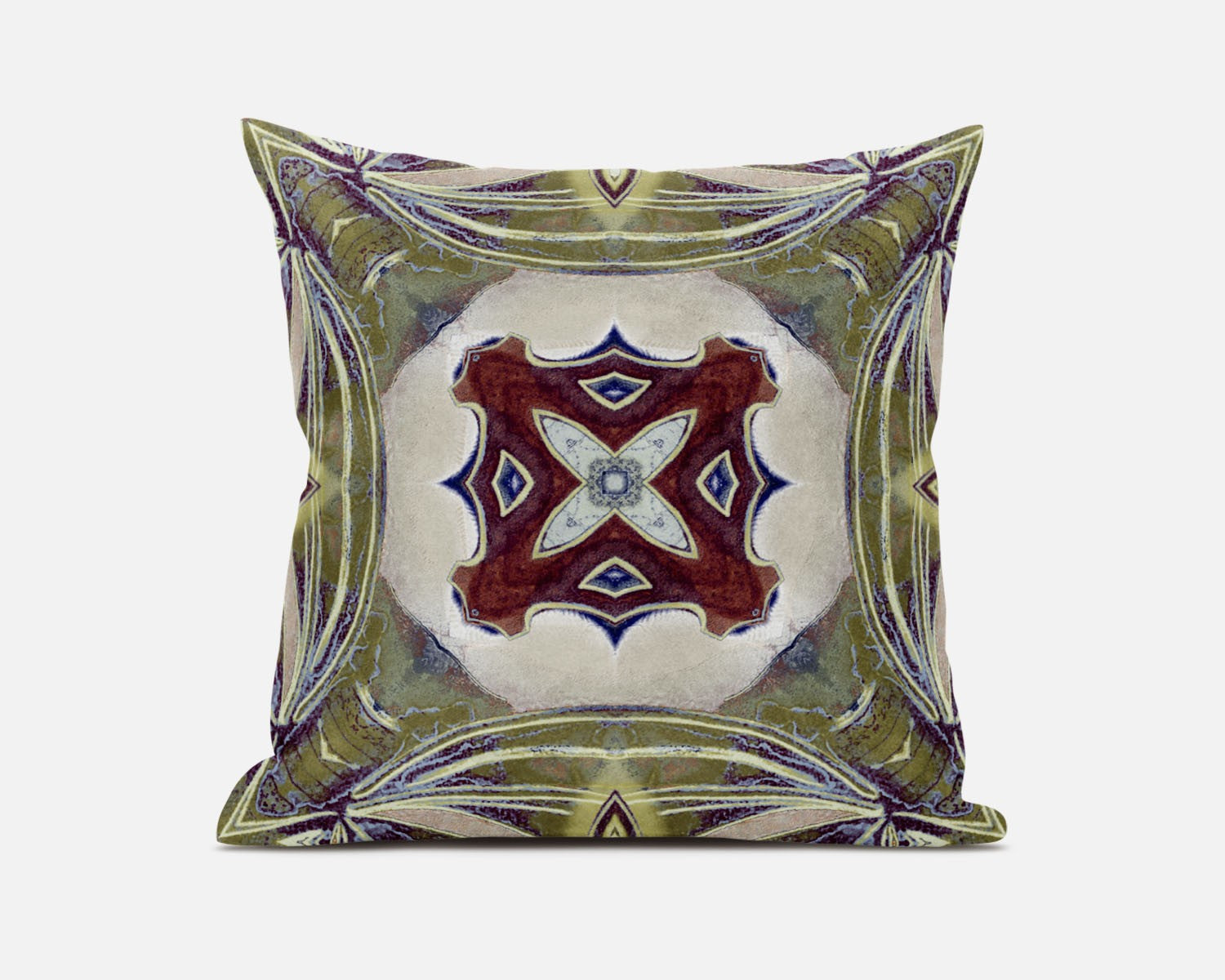 16” Green Brown Geo Tribal Suede Throw Pillow