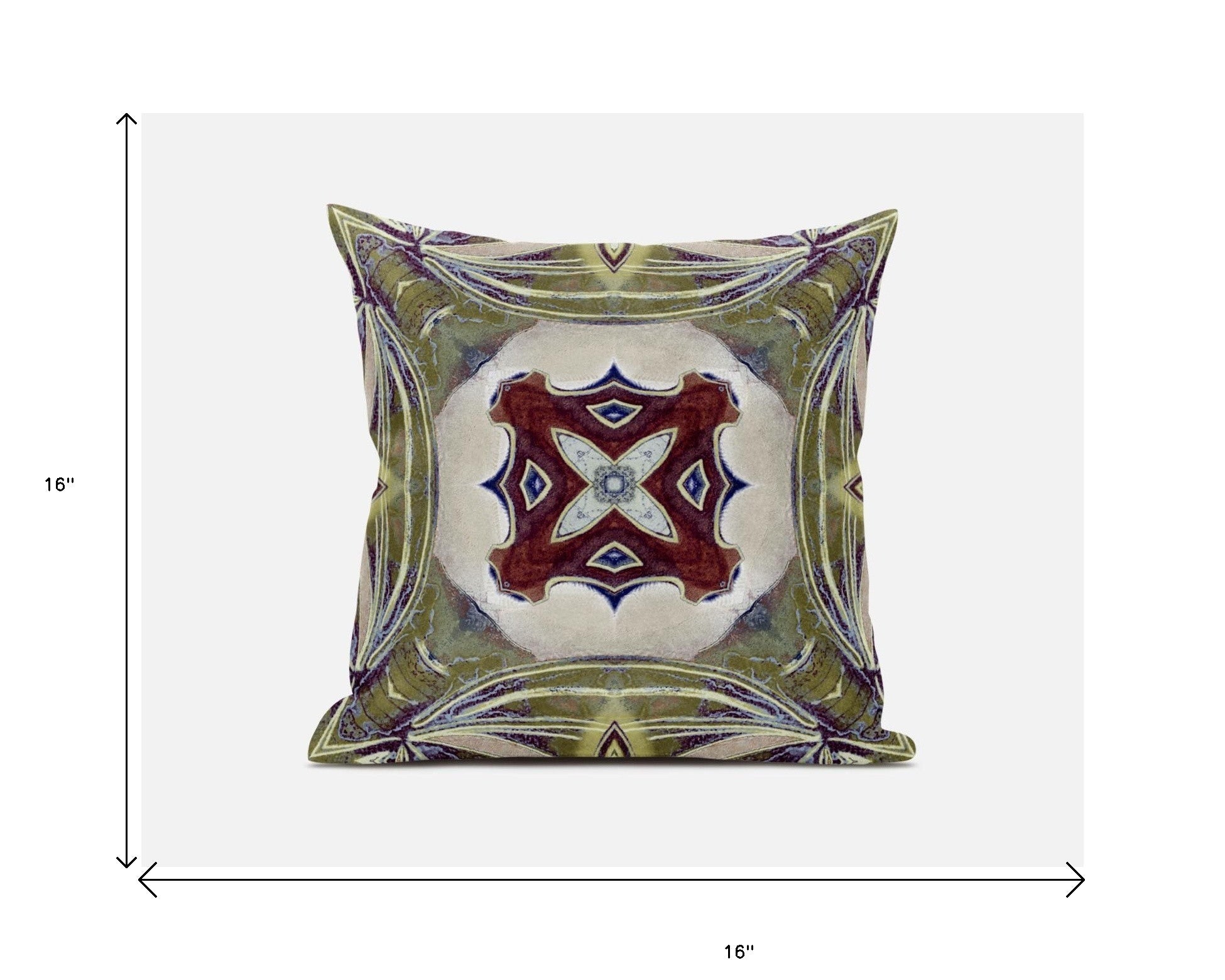 16” Green Brown Geo Tribal Suede Throw Pillow