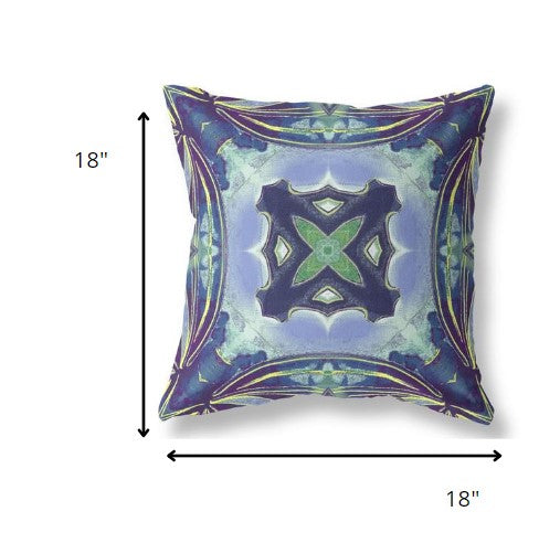 18” Blue Green Geo Tribal Suede Throw Pillow