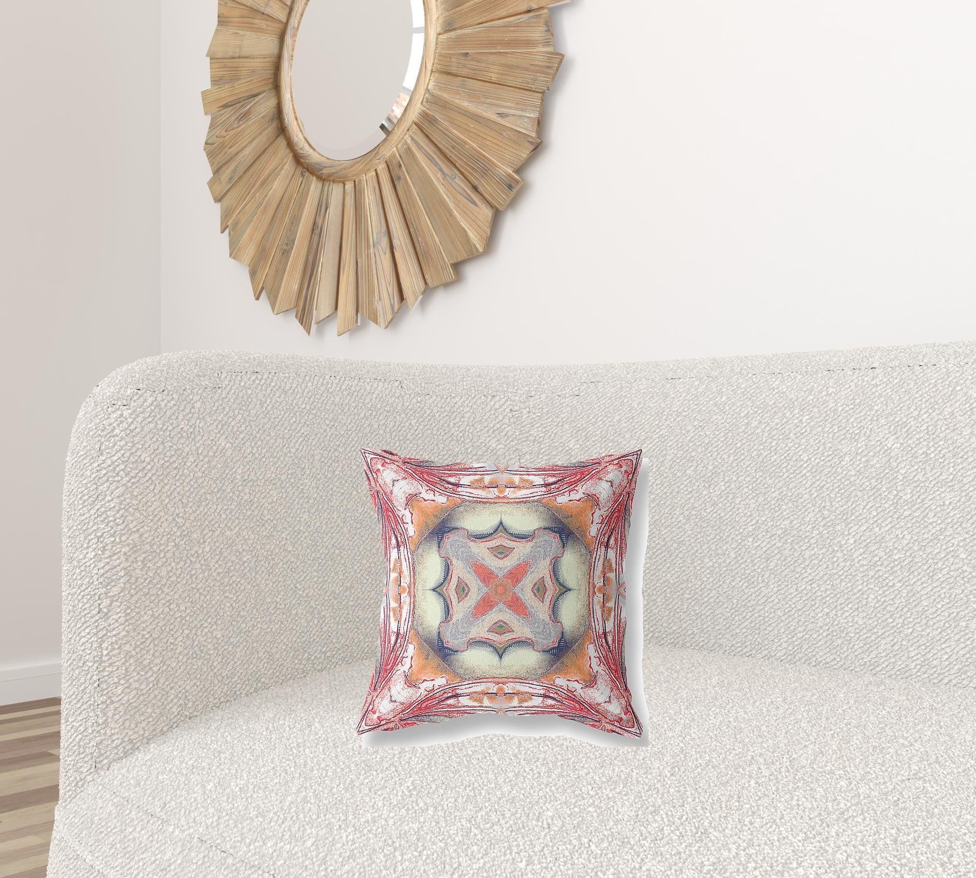 16” Red Orange Geo Tribal Suede Throw Pillow