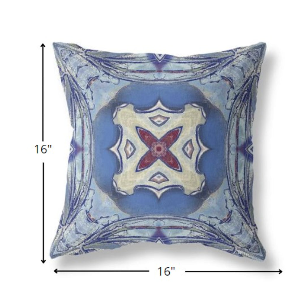 16” Blue Cream Geo Tribal Suede Throw Pillow