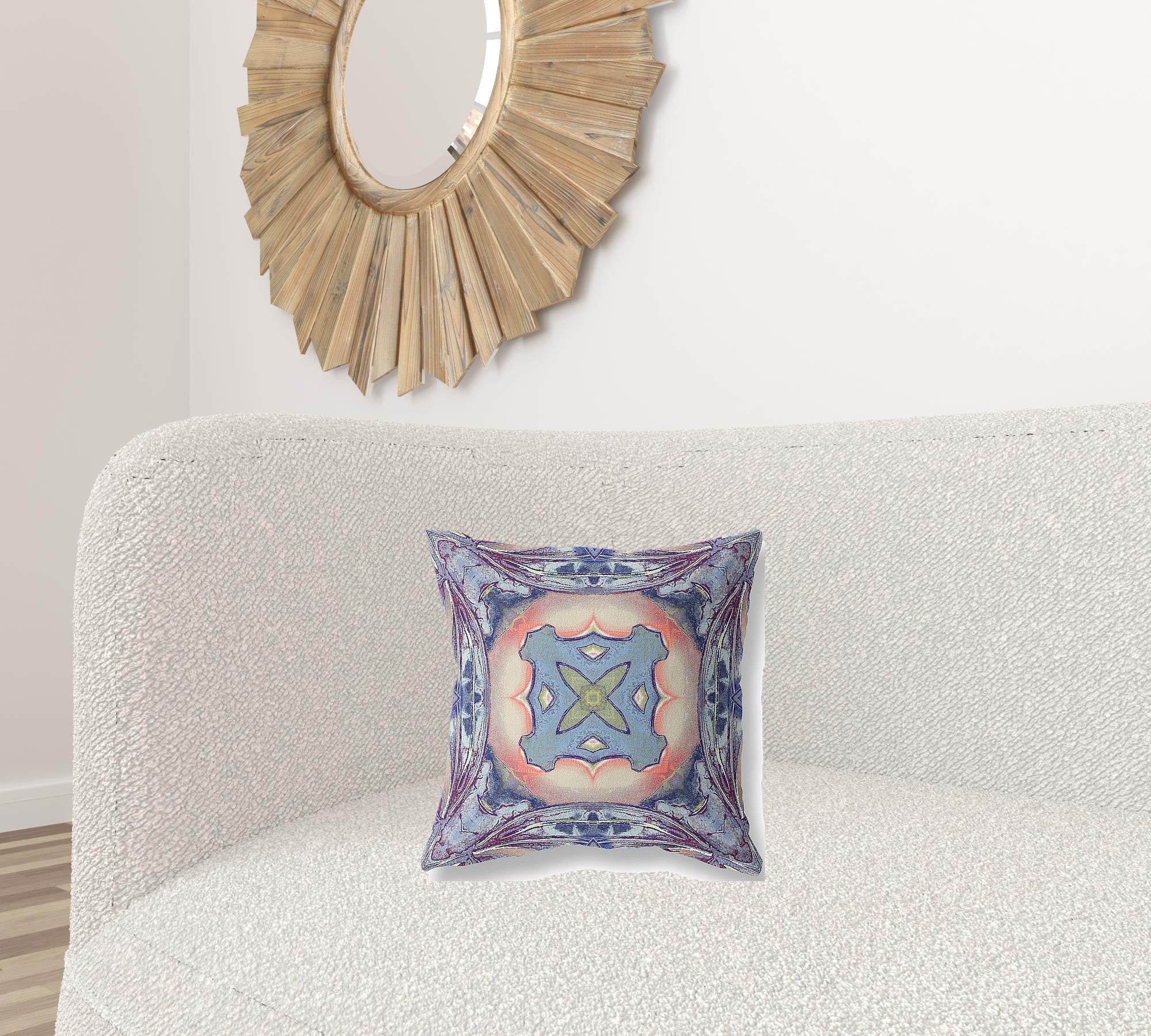 16” Indigo Peach Geo Tribal Suede Throw Pillow