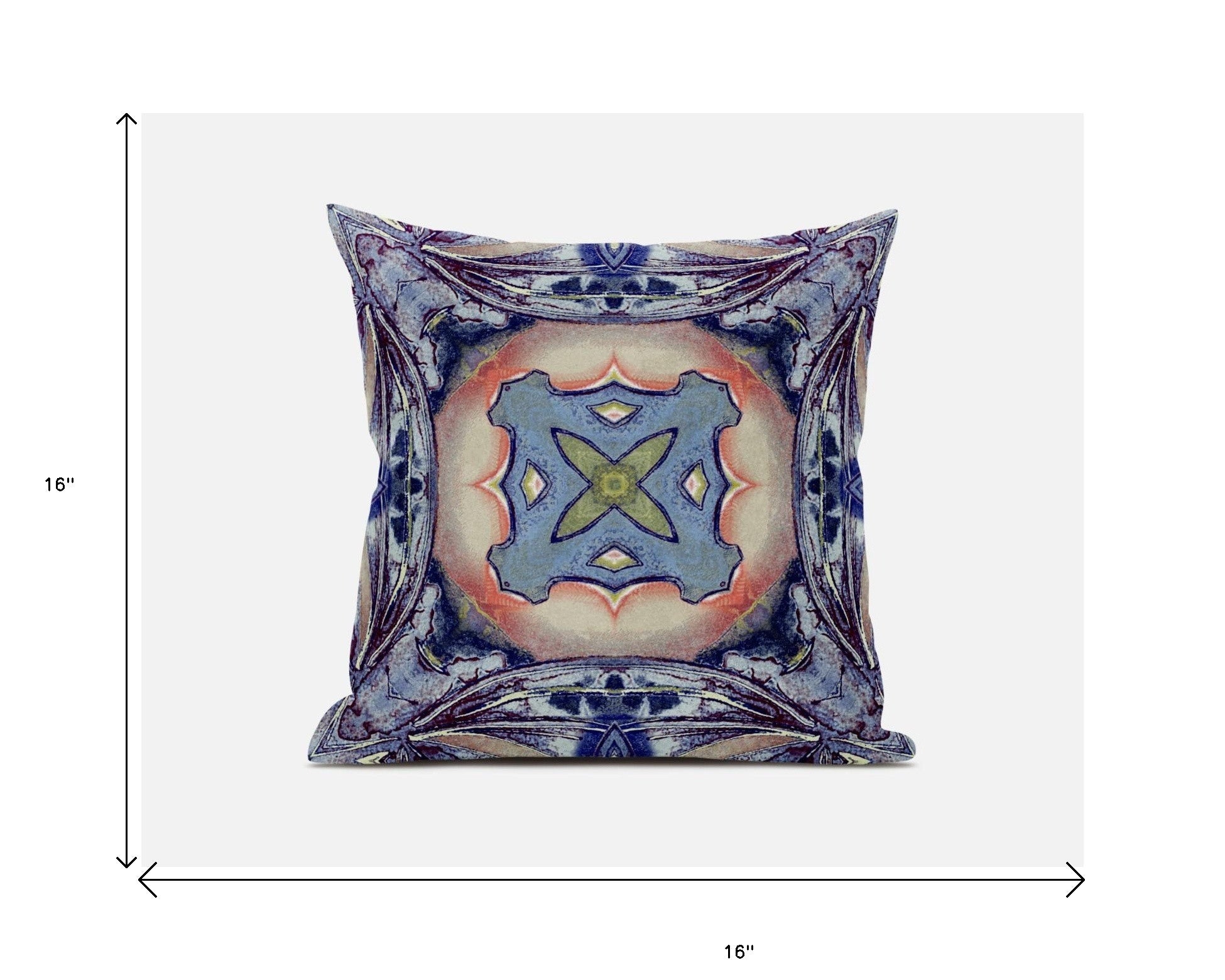 16” Indigo Peach Geo Tribal Suede Throw Pillow