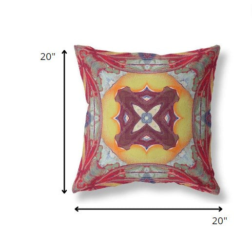 Cojín de gamuza tribal Geo amarillo rojo de 18 "