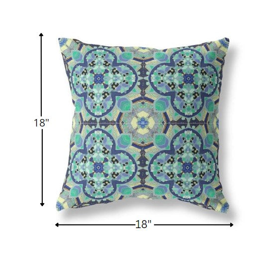 18" Aqua Indigo Cloverleaf Boho Suede Throw Pillow