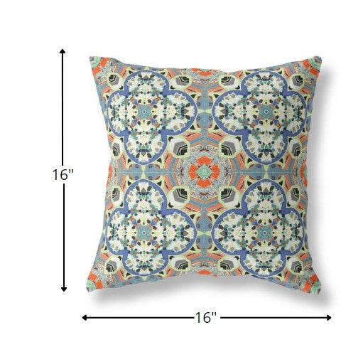 16" Blue Cream Cloverleaf Boho Suede Throw Pillow