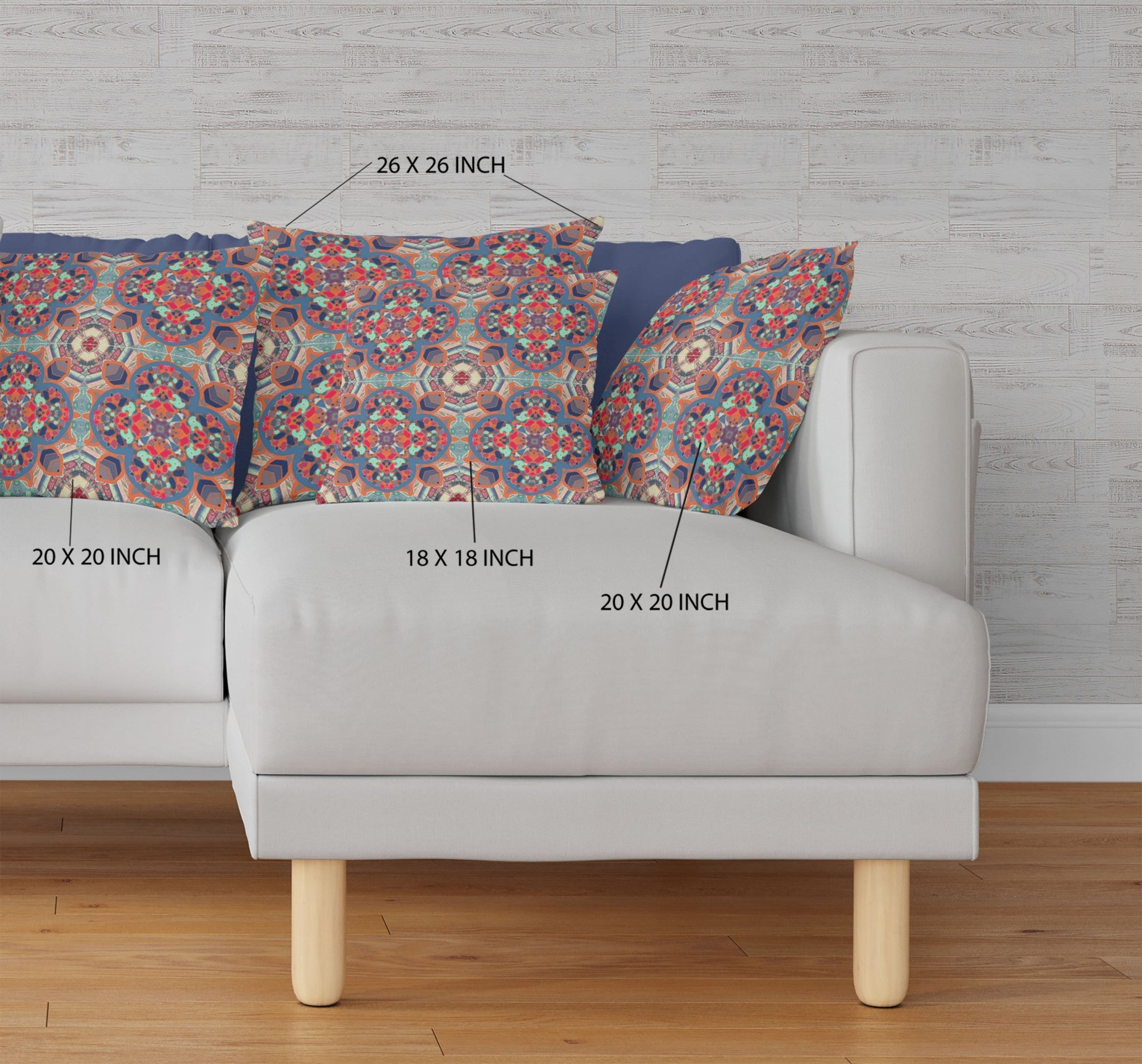 16" Orange Blue Cloverleaf Boho Suede Throw Pillow