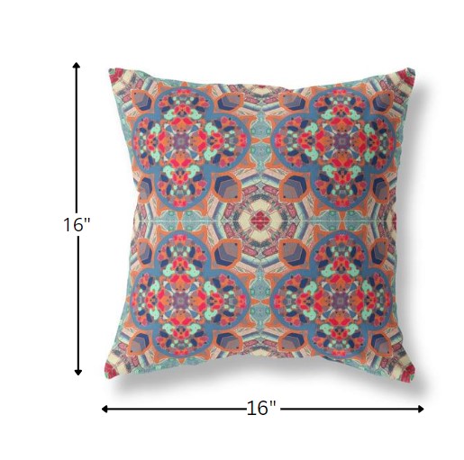 16" Orange Blue Cloverleaf Boho Suede Throw Pillow