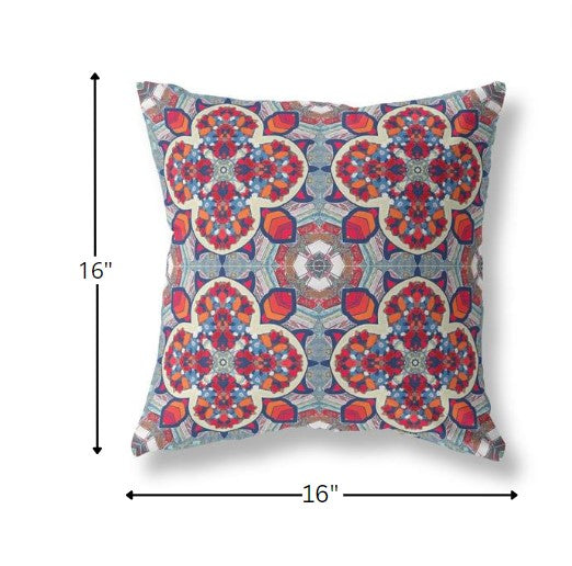 16" Red Blue Cloverleaf Boho Suede Throw Pillow