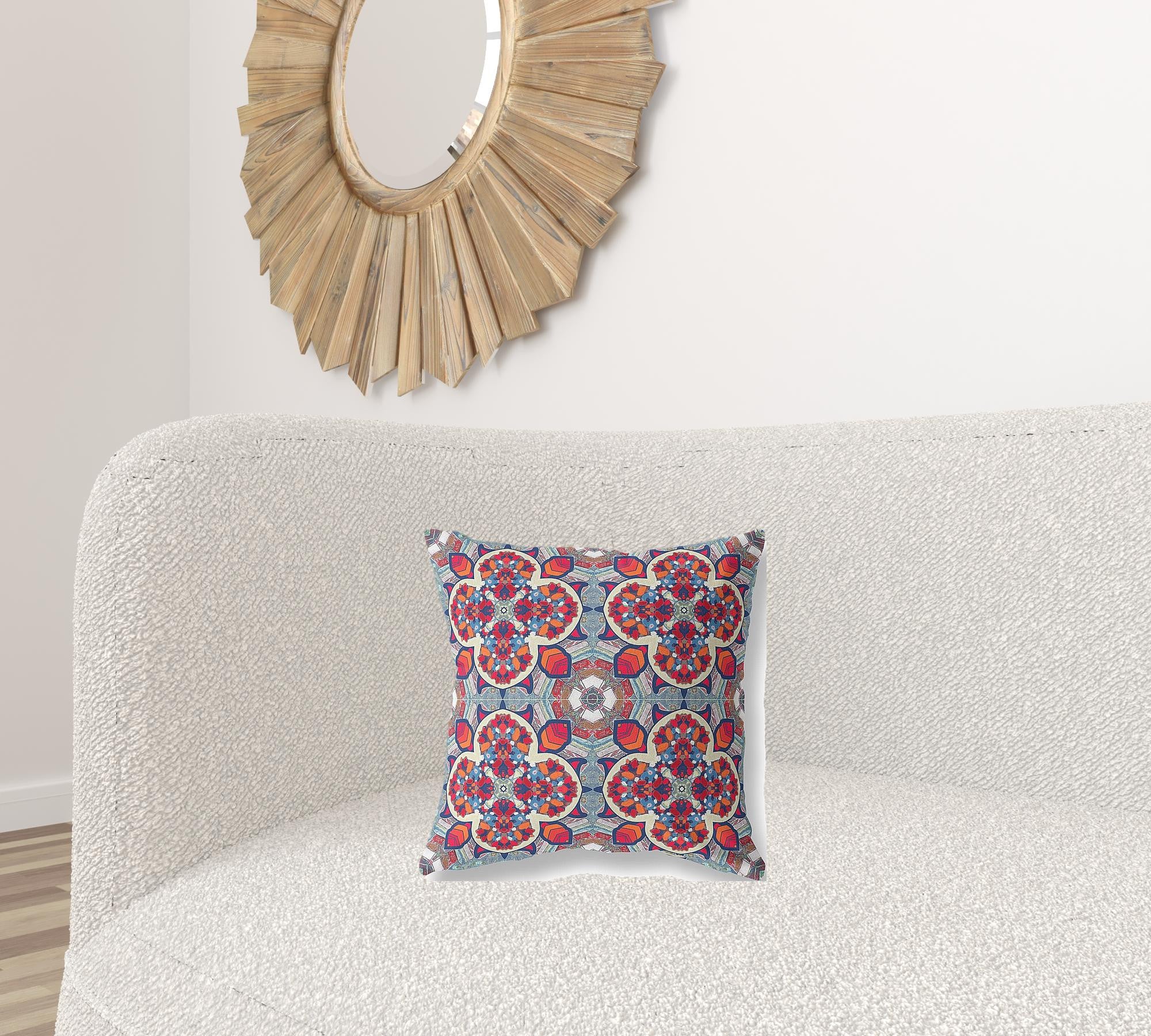 16" Red Blue Cloverleaf Boho Suede Throw Pillow