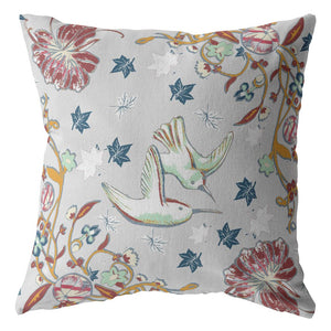 18" Gray Bird and Nature Indoor Outdoor Throw Pillow