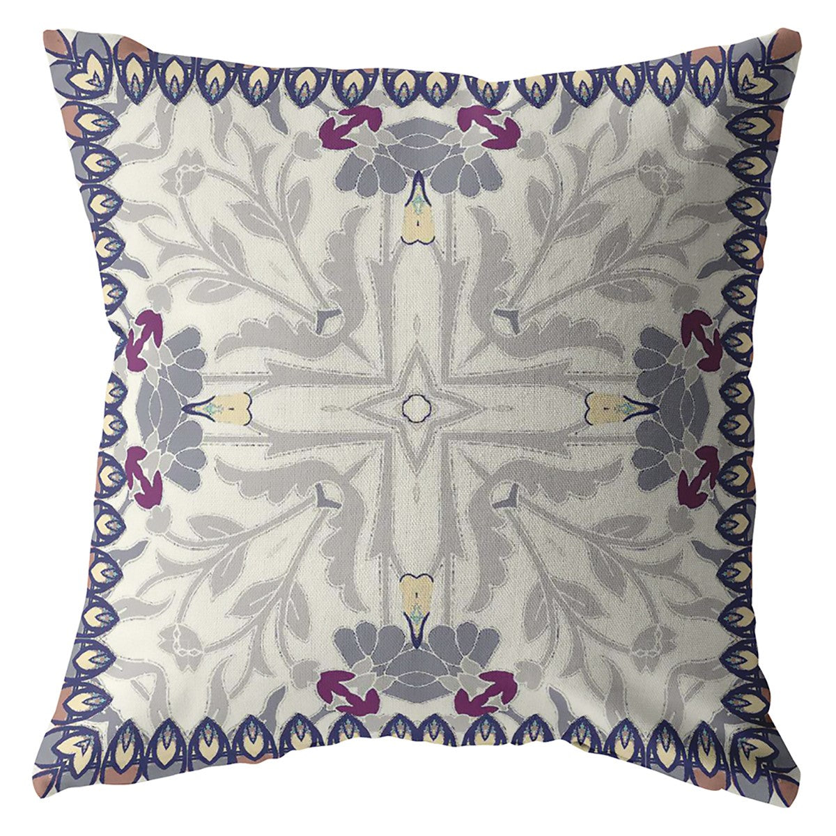 18" Gray Floral Frame Indoor Outdoor Throw Pillow