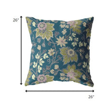 18” Teal Green Jacobean Indoor Outdoor Throw Pillow