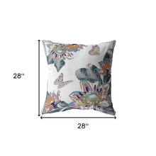 18” Pink White Butterfly Indoor Outdoor Throw Pillow