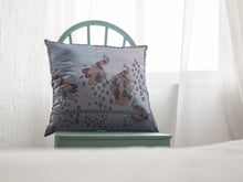 18” Blue Brown Boho Bird Indoor Outdoor Throw Pillow