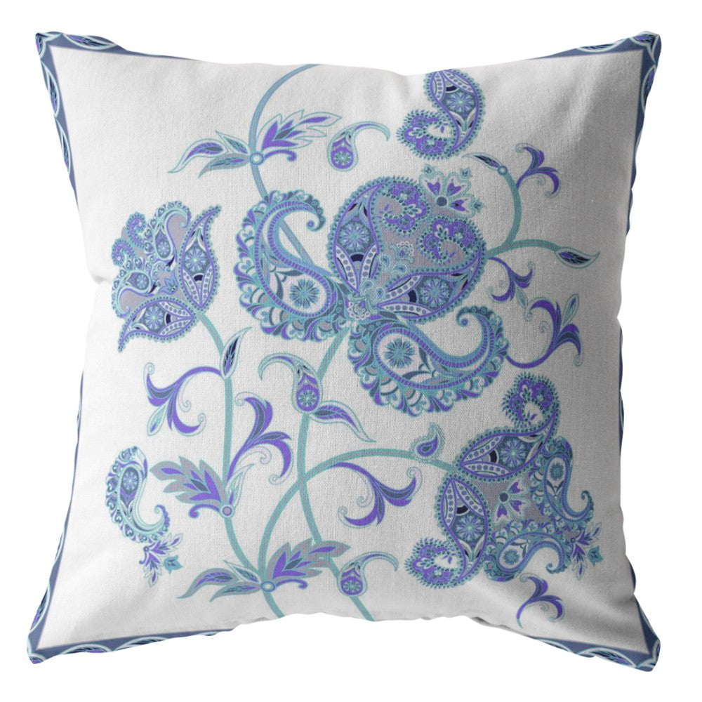 18” Blue White Wildflower Indoor Outdoor Throw Pillow