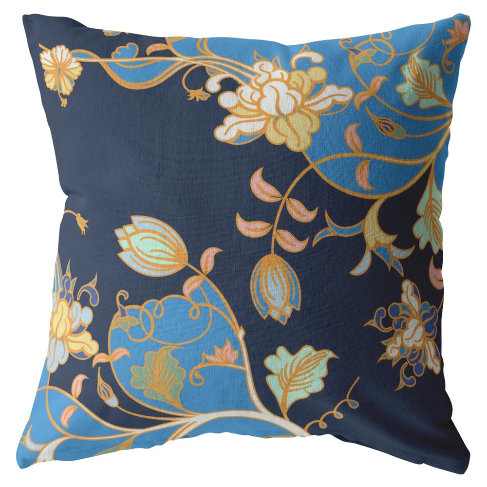 16" Navy Blue Garden Indoor Outdoor Zippered Throw Pillow