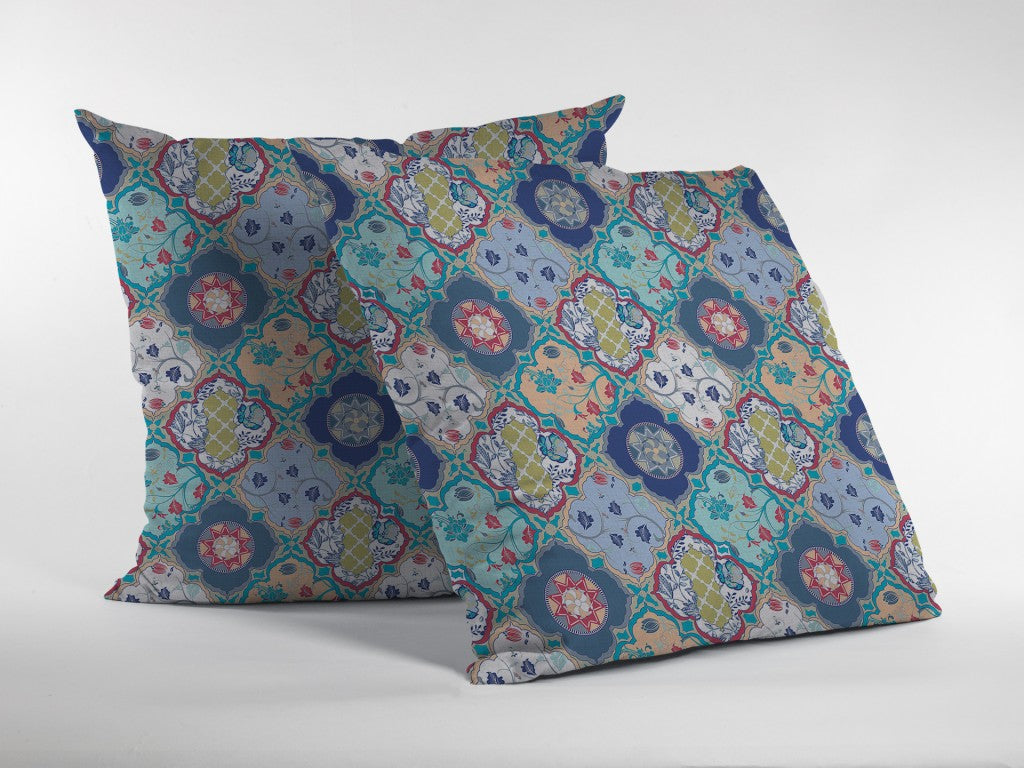 16” Blue Peach Trellis Indoor Outdoor Zippered Throw Pillow