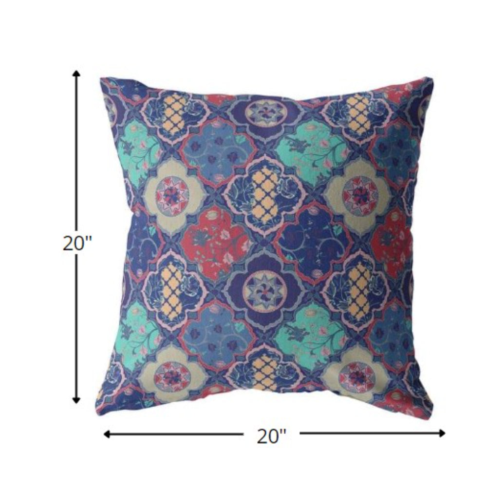 18” Navy Red Trellis Indoor Outdoor Zippered Throw Pillow