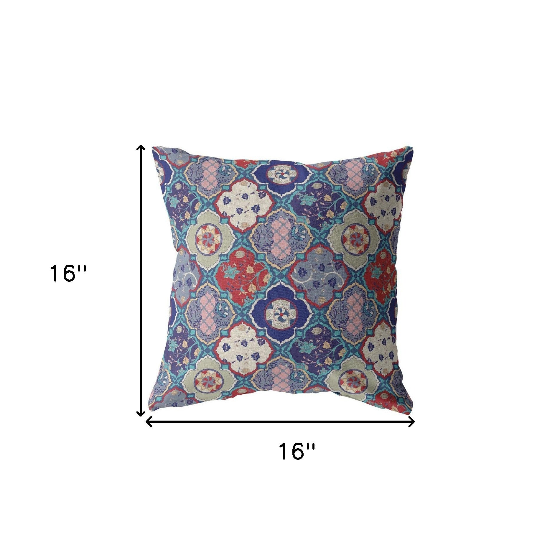 Turquoise Cream Trellis Indoor Outdoor Zippered Throw Pillow 16”