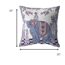 18” Blue Purple Ornate Elephant Indoor Outdoor Zippered Throw Pillow