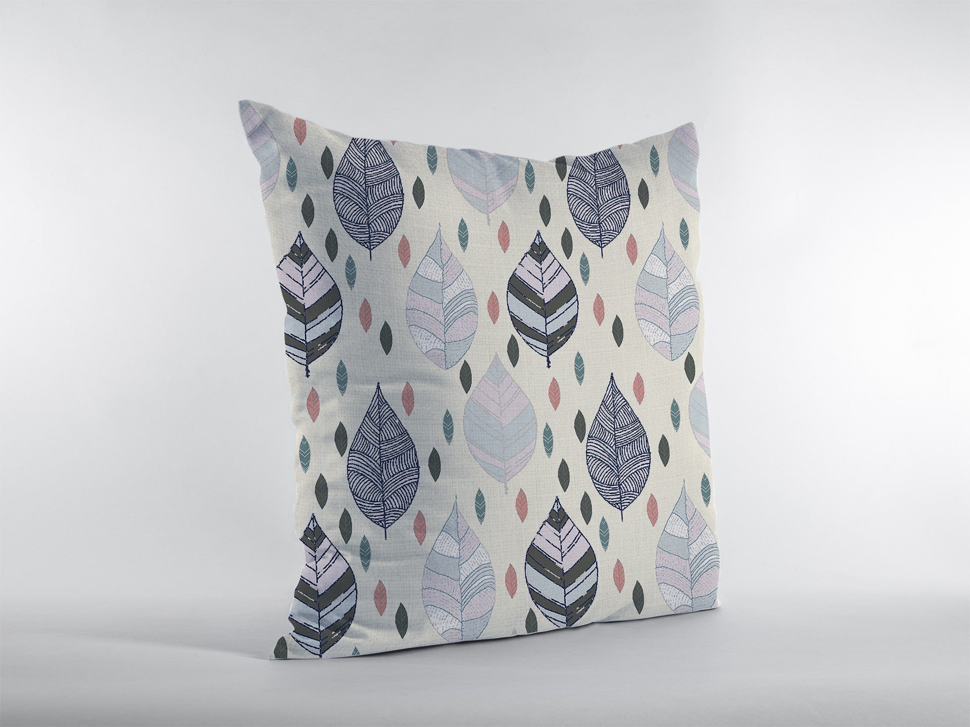 16” Cream Gray Leaves Indoor Outdoor Zippered Throw Pillow