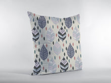 16” Cream Gray Leaves Indoor Outdoor Zippered Throw Pillow