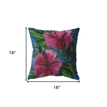 16” Pink Blue Hibiscus Indoor Outdoor Zippered Throw Pillow