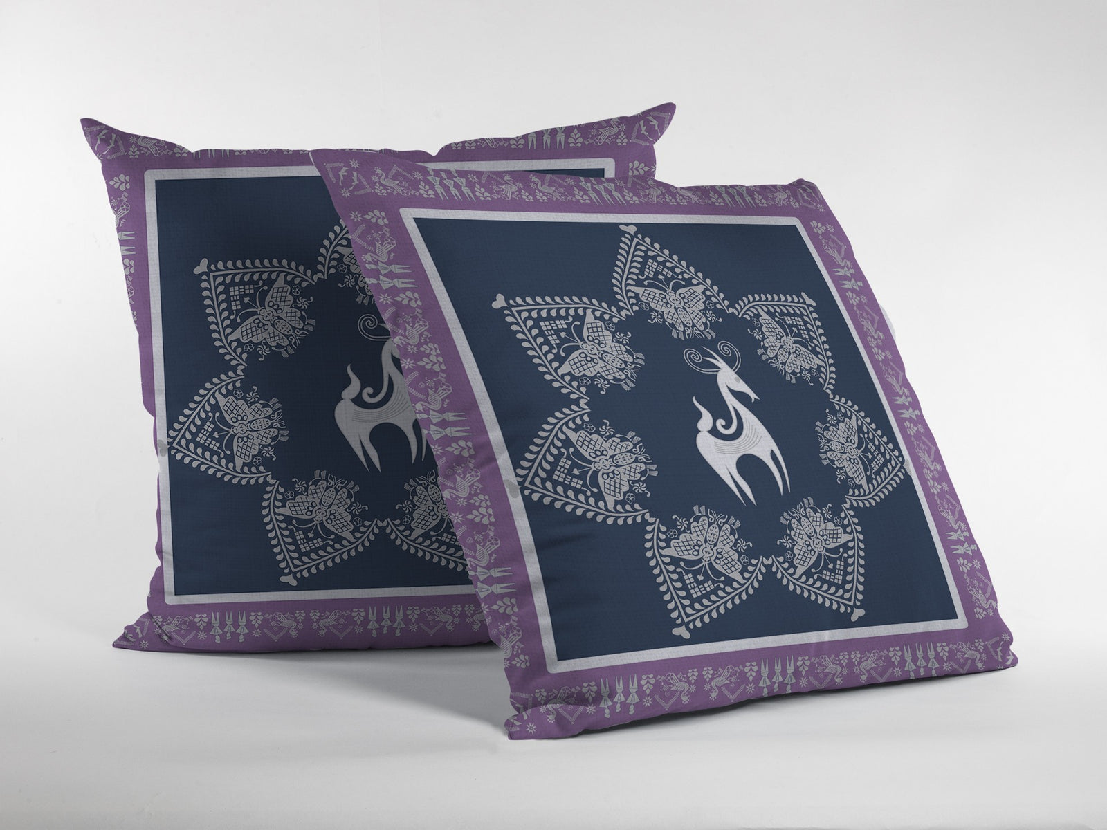 16” Navy Purple Horse Indoor Outdoor Zippered Throw Pillow