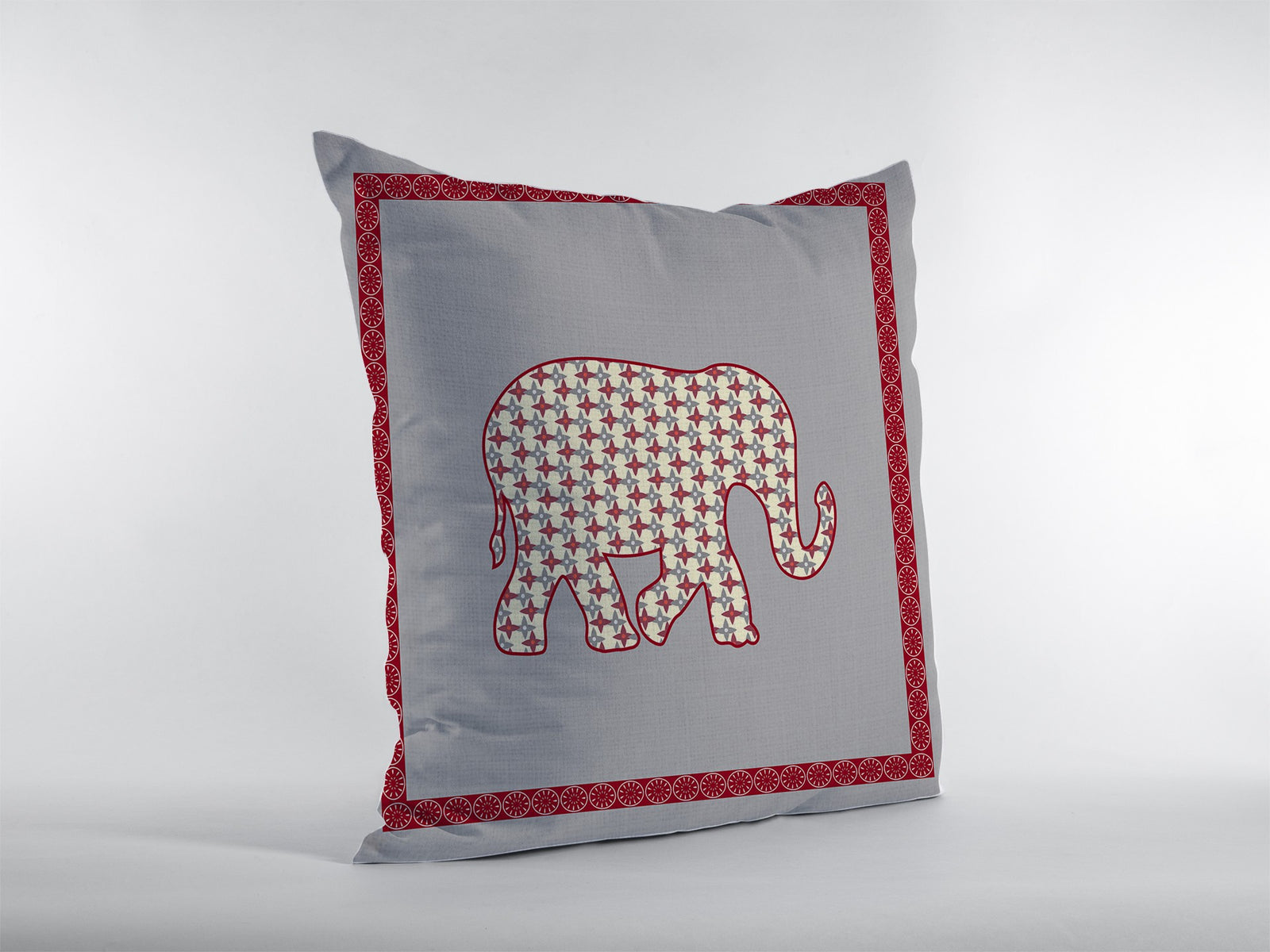 18” Red Gray Elephant Indoor Outdoor Zippered Throw Pillow