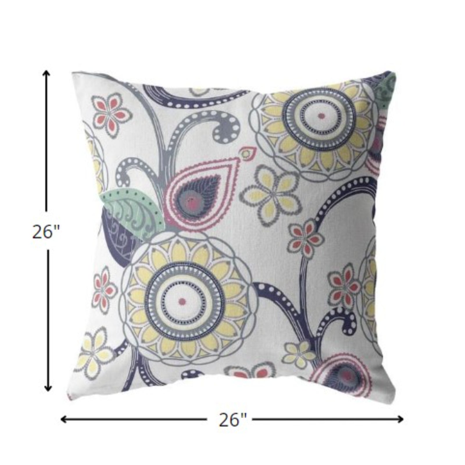 18” White Yellow Floral Indoor Outdoor Zippered Throw Pillow