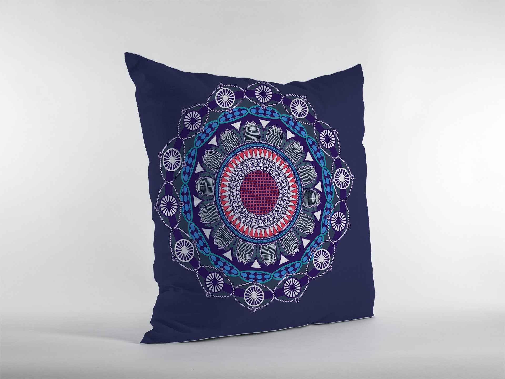 16" X 16" Navy Blue Zippered Geometric Indoor Outdoor Throw Pillow