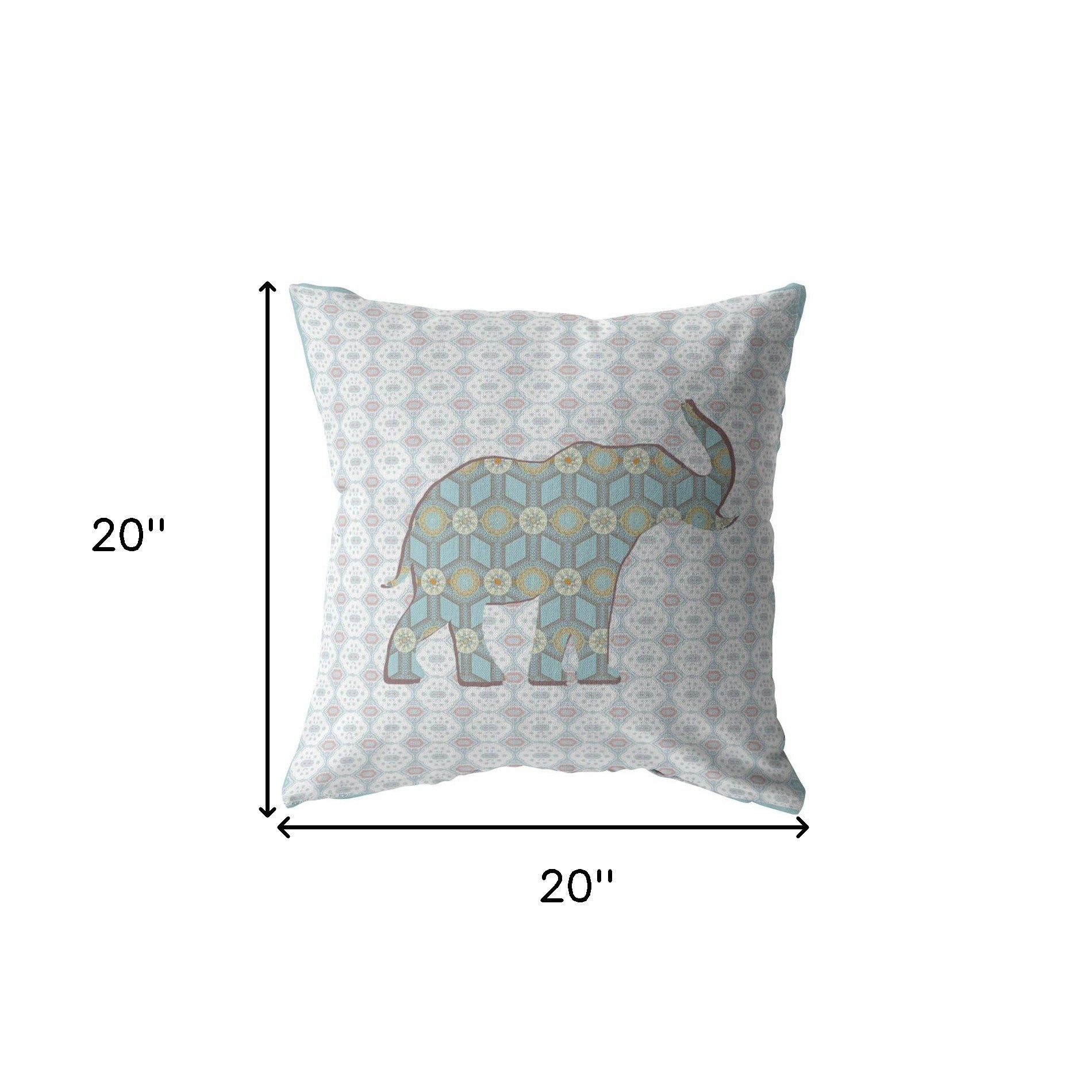 18" Blue Elephant Indoor Outdoor Zip Throw Pillow