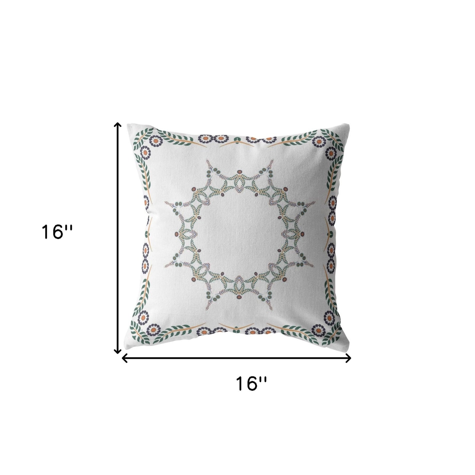 16" X 16" White Zippered Geometric Indoor Outdoor Throw Pillow