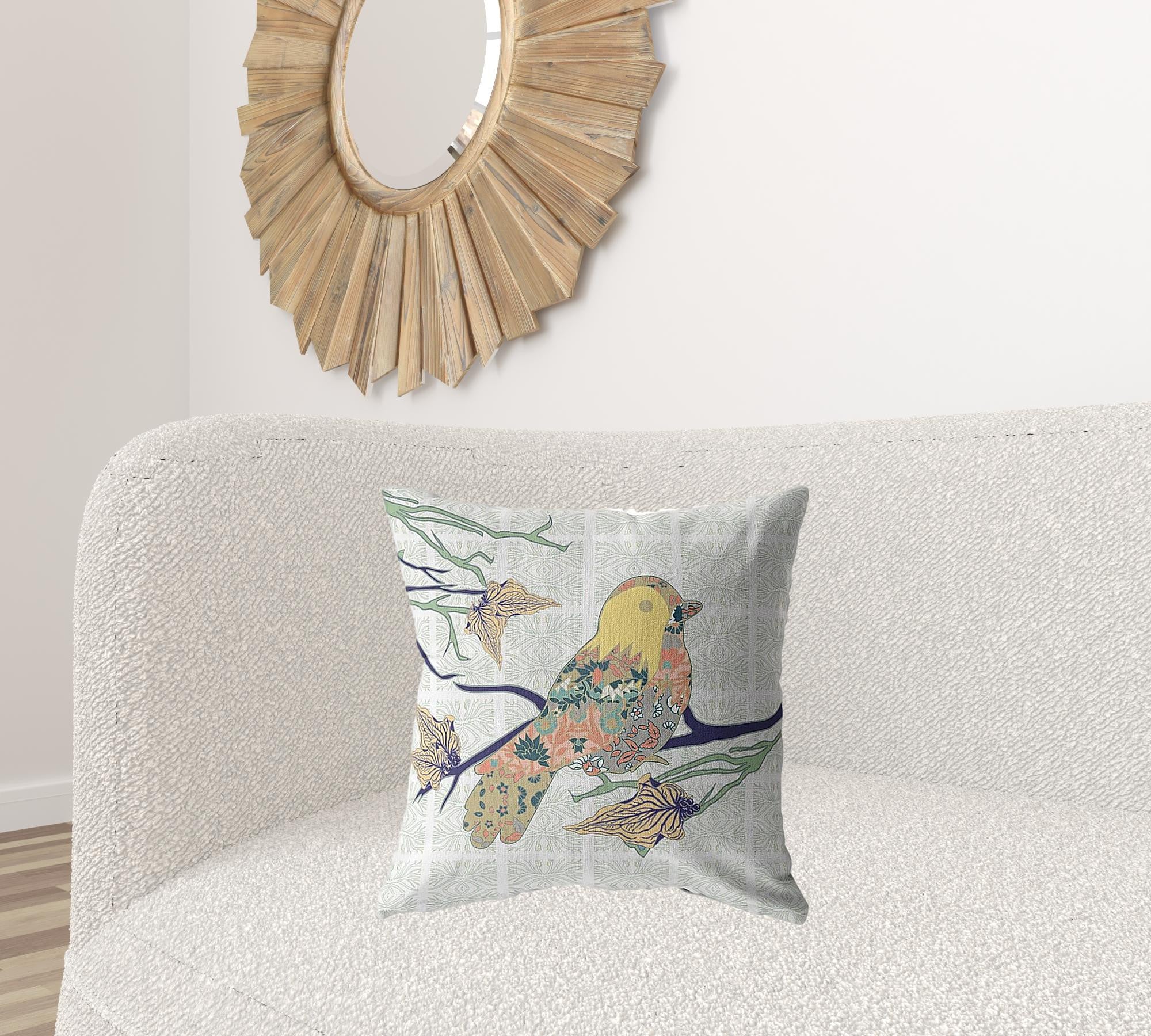 18" Light Green Sparrow Suede Throw Pillow