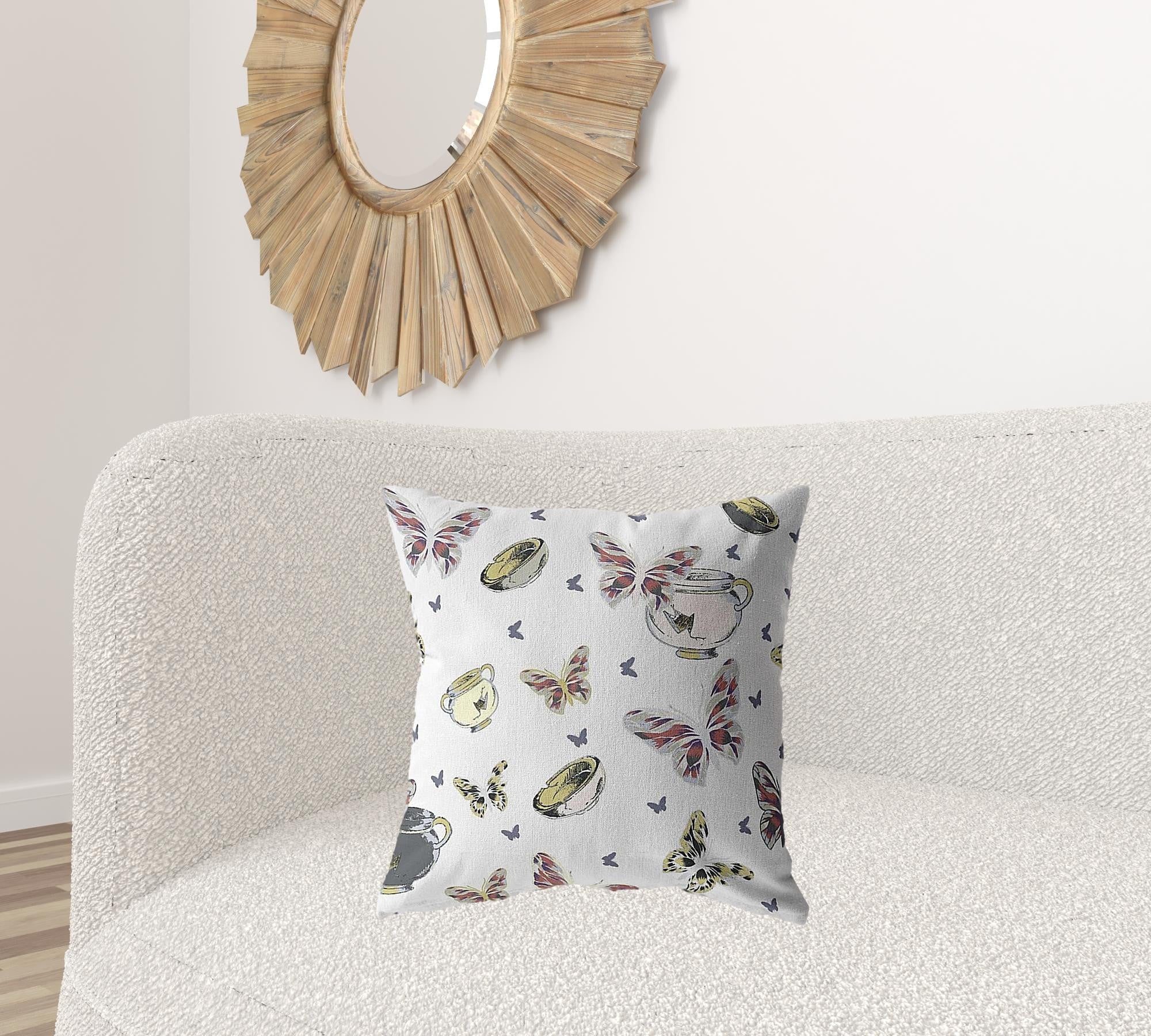 18" White Butterflies Decorative Suede Throw Pillow