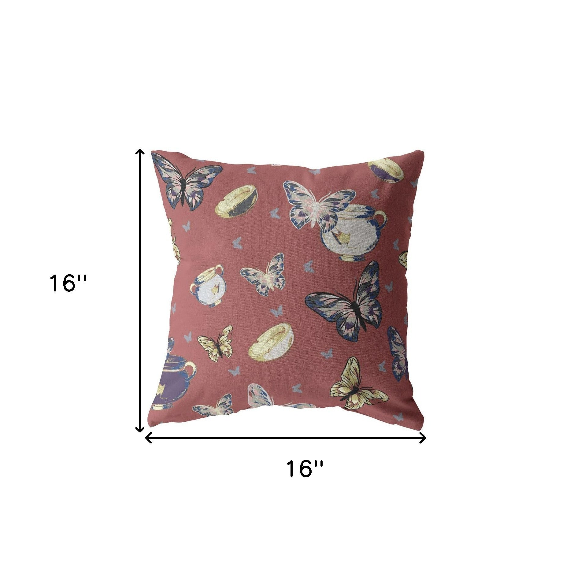 16" Copper Rose Butterflies Decorative Suede Throw Pillow