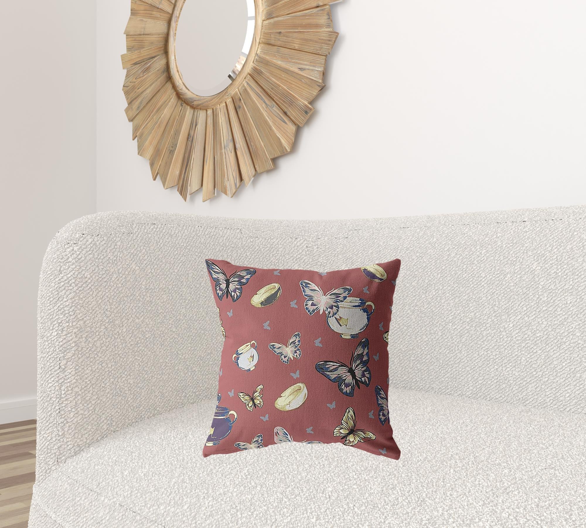 18" Copper Rose Butterflies Decorative Suede Throw Pillow