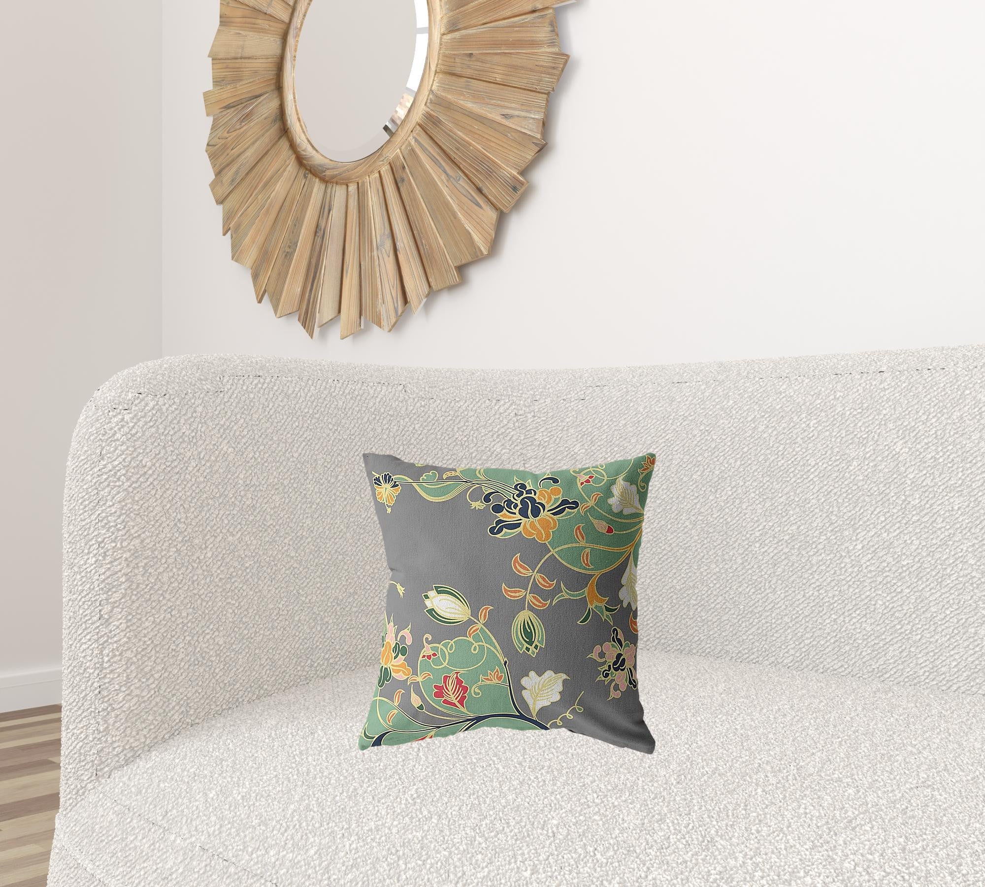 16" Green Gray Garden Decorative Suede Throw Pillow