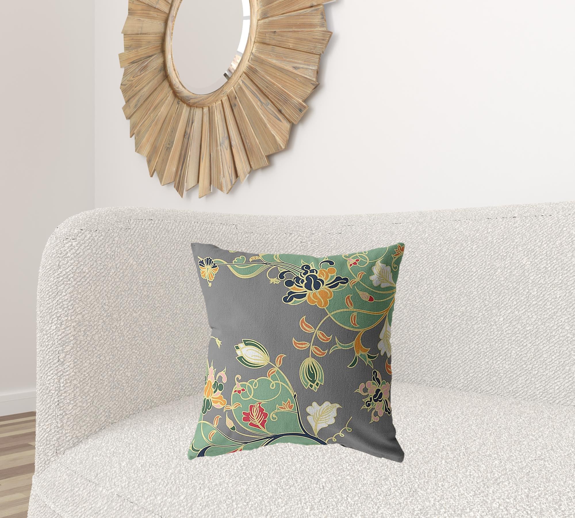 18" Green Gray Garden Decorative Suede Throw Pillow