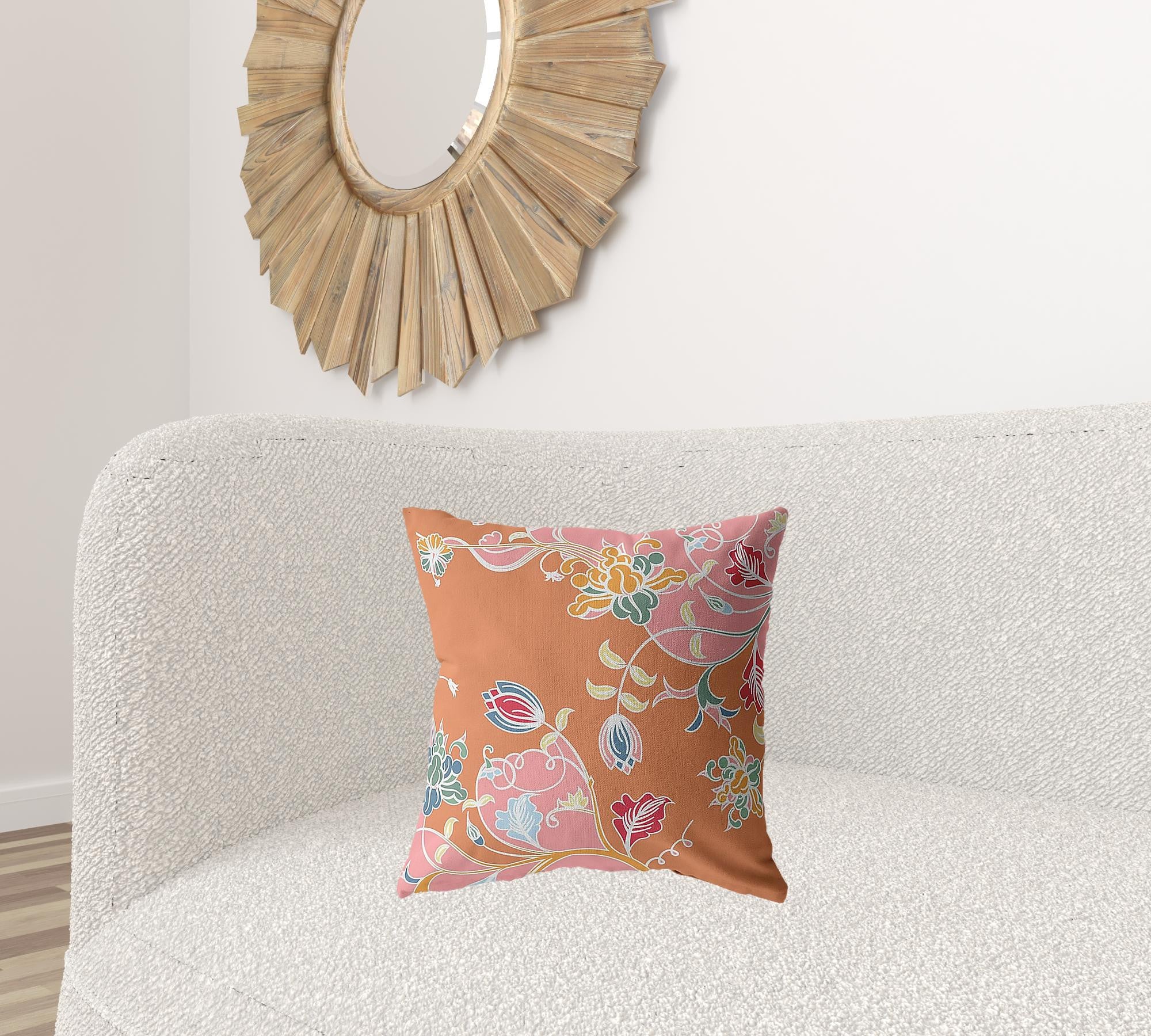18" Pink Orange Garden Decorative Suede Throw Pillow
