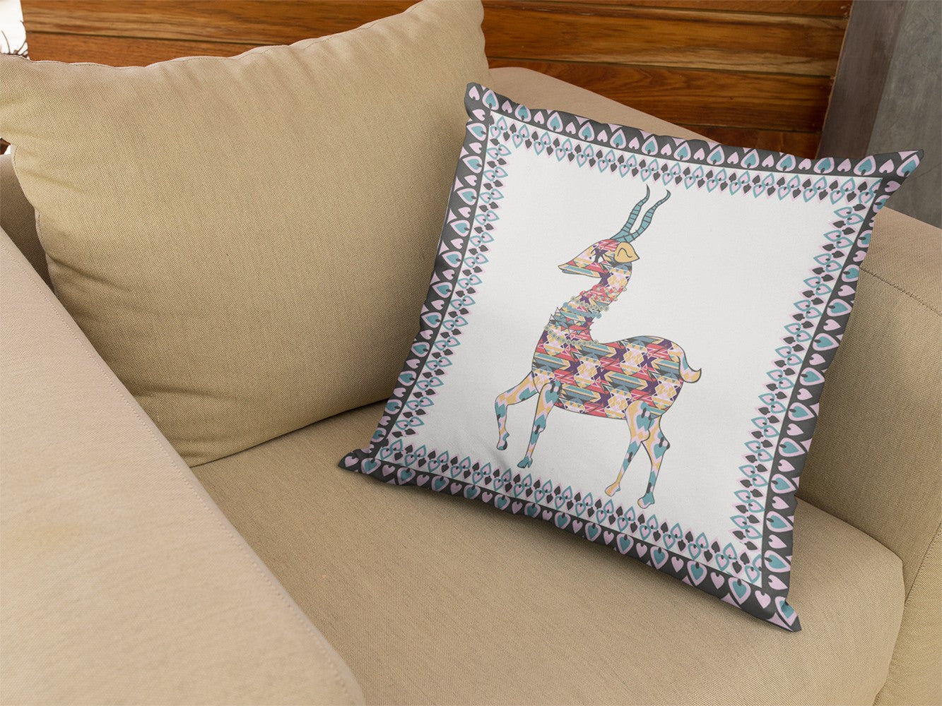 18" Blue White Boho Deer Suede Throw Pillow