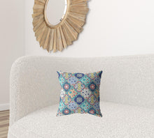 16” Blue Peach Trellis Suede Throw Pillow