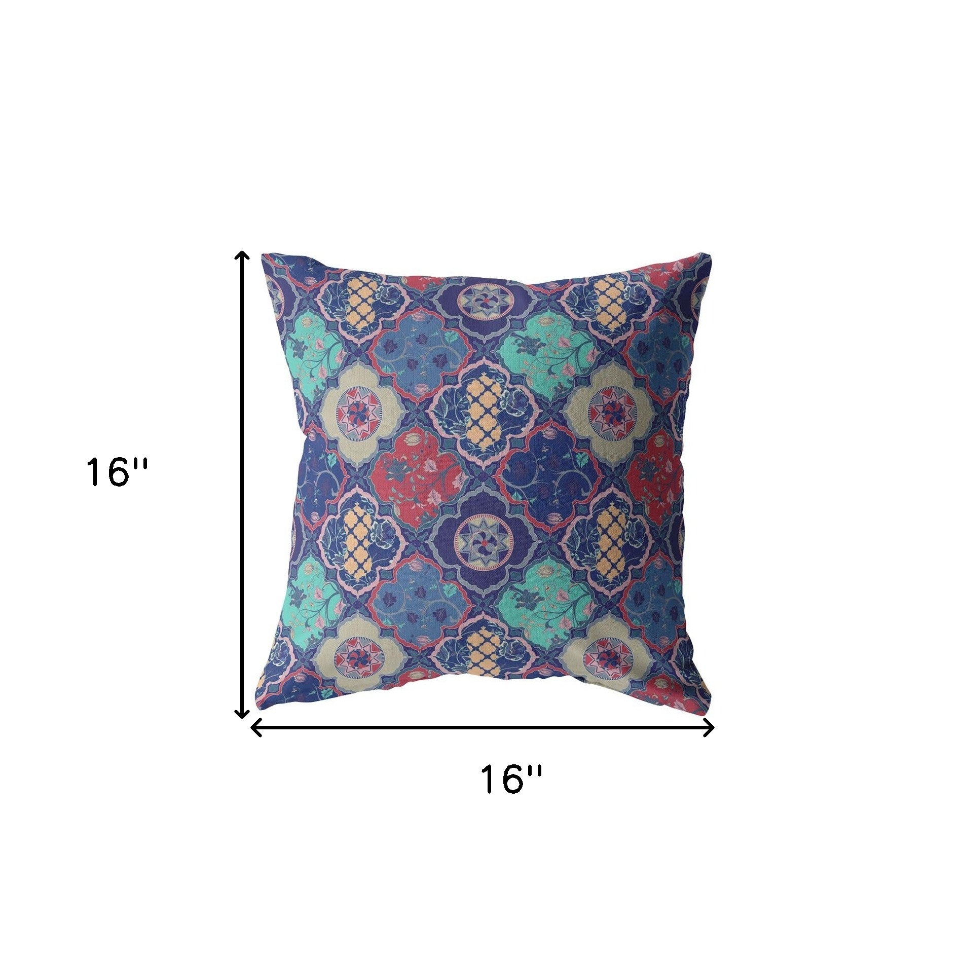 16” Navy Red Trellis Suede Throw Pillow