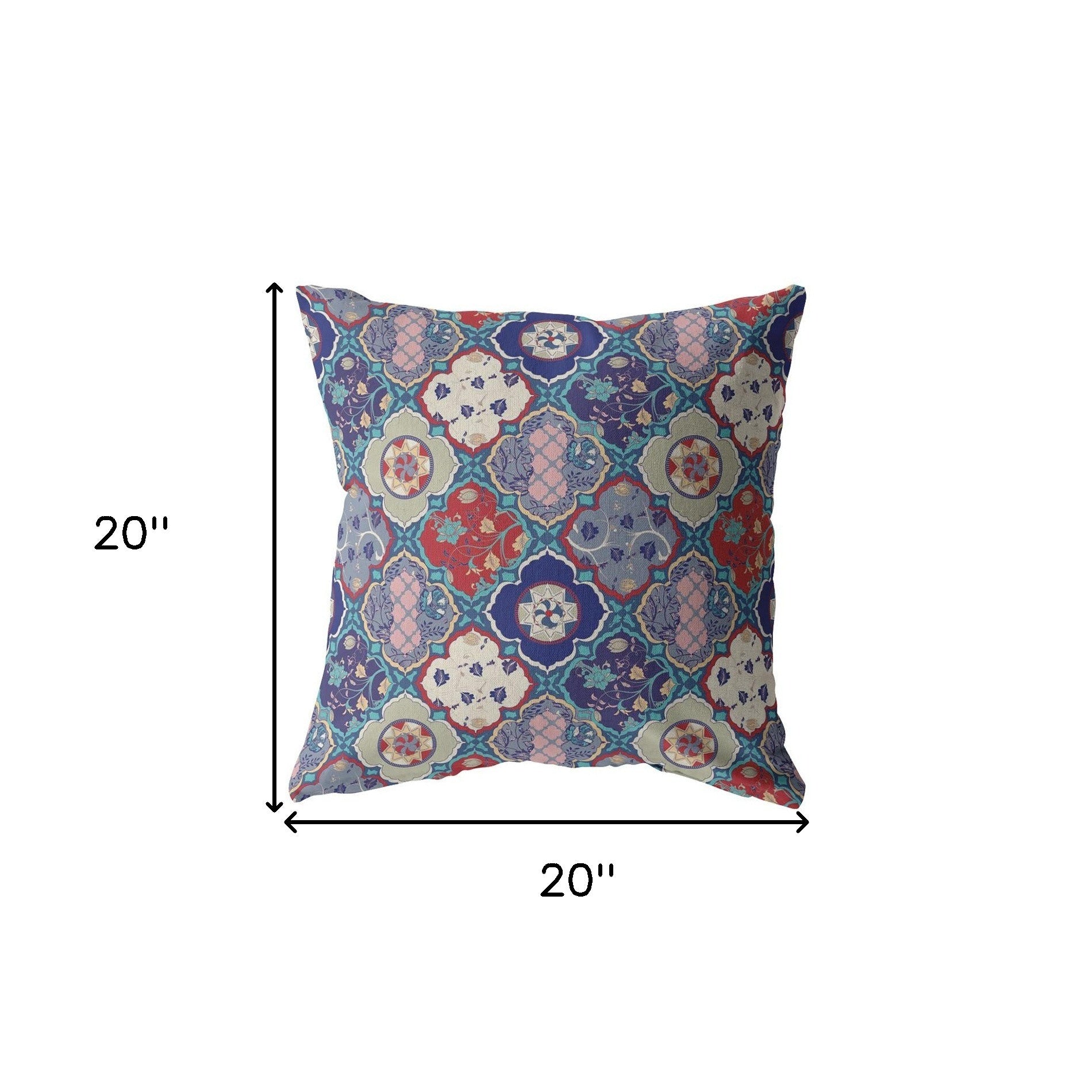 18” Turquoise Cream Trellis Suede Throw Pillow