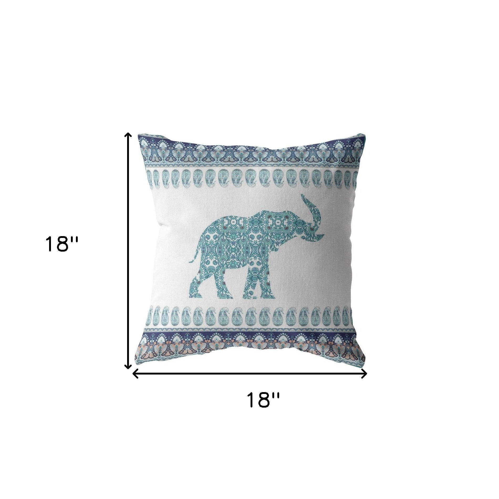 18” Teal Ornate Elephant Suede Throw Pillow