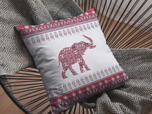 16” Red White Ornate Elephant Suede Throw Pillow