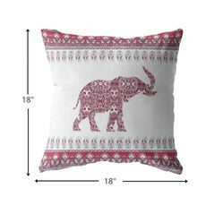 18” Red White Ornate Elephant Suede Throw Pillow