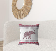 18” Red White Ornate Elephant Suede Throw Pillow